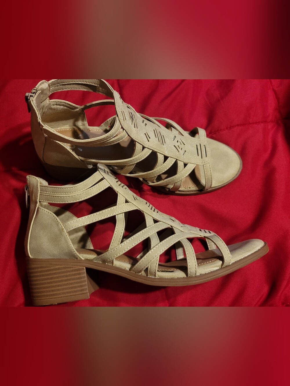 Women's Justice Beige Strappy Block Heel Sandals